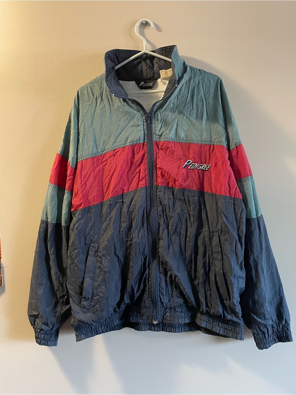 90s Men's Colorblock Windbreaker Jacket - Teal, Red, Navy